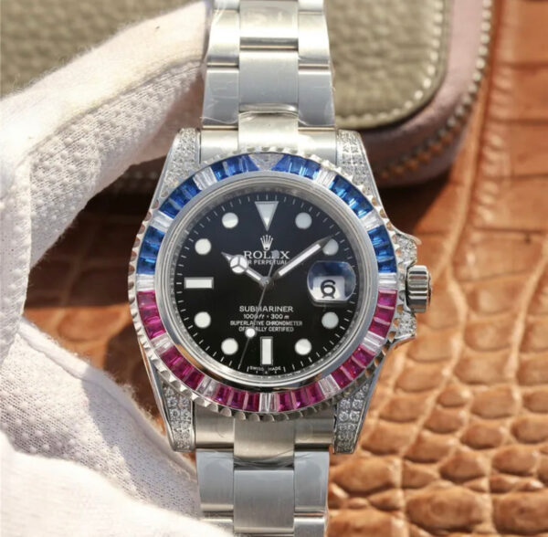 Copy Rolex Submariner Silver Blue/Red Diamond 40MM Top Super Clone