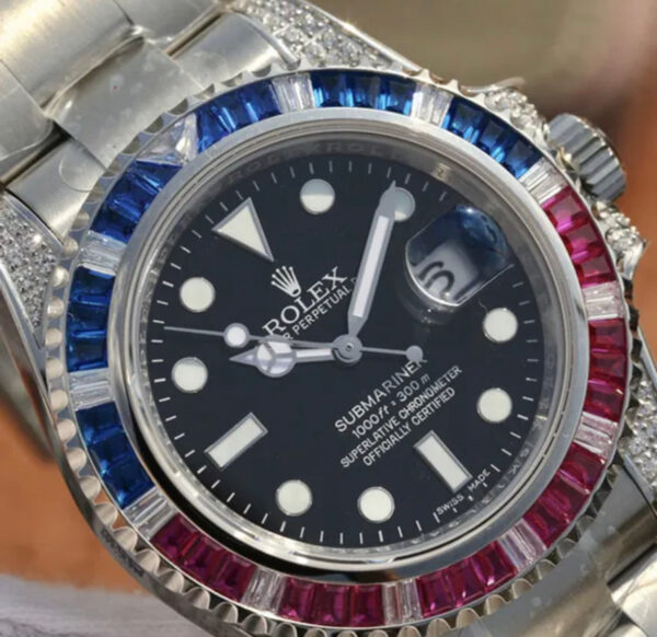 Copy Rolex Submariner Silver Blue/Red Diamond 40MM Top Super Clone