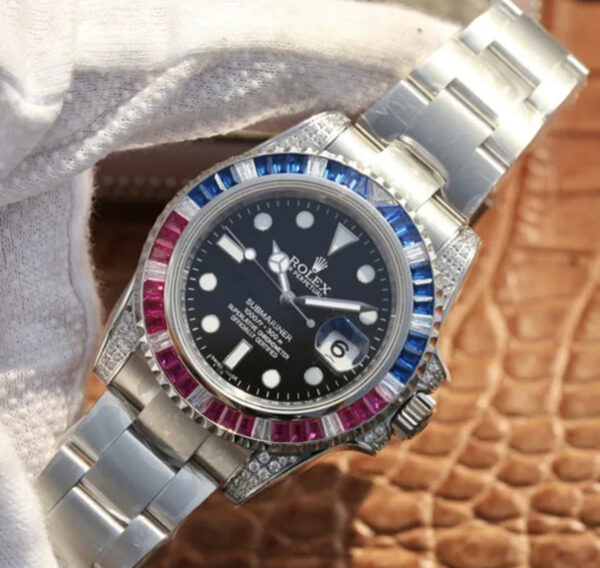 Copy Rolex Submariner Silver Blue/Red Diamond 40MM Top Super Clone